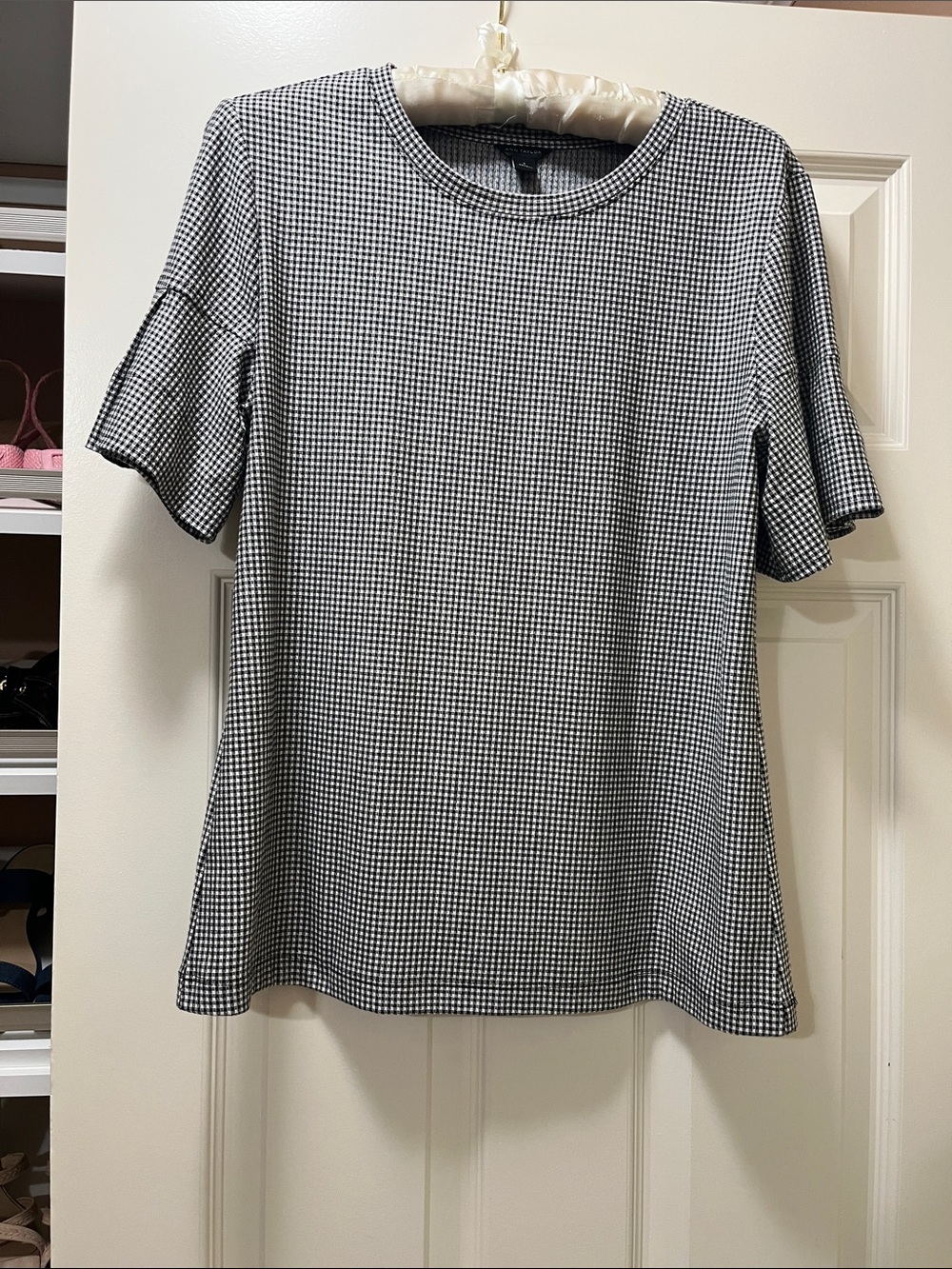 Ann Taylor Gingham Short Sleeve Tee